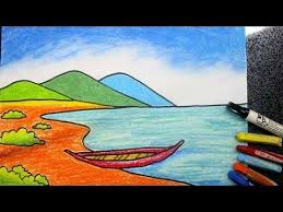 Sketsa menggunakan oil pastel : Cara Menggambar Pemandangan Pantai Mudah Youtube Cara Menggambar Pemandangan Lukisan