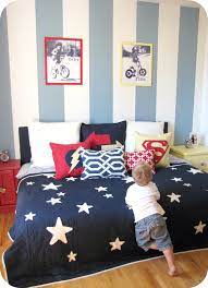 Kid Bedroom Cool Boy Bedroom Decoration With Star Patterned Bed Sheet Along With Blue Stripe Bedroom Wa Little Boy Bedroom Ideas Boy Bedroom Design Boy Room