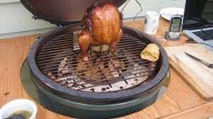How To Smoked Beer Can Chicken On The Big Green Egg Youtube