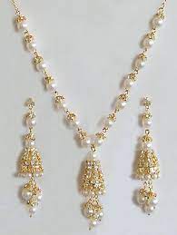 Pearl And White Stone Studded Necklace And Earrings Studded Necklace Pink Bead Necklace Gold Pearl Jewelry