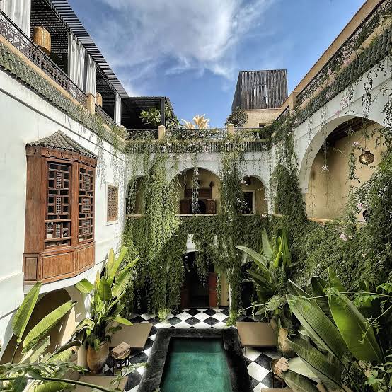 Traditional Moroccan Riad Courtyard, AI generated