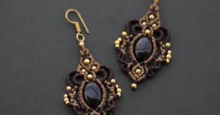 マクラメ編みピアス オニキス stones spirit パワーストーン マクラメ ヒーリングジュエリーのお店 macrame ohrringe schmuckmuster perlenschmuck
