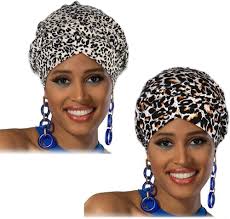 Woeoe African Turban हेड रैप लेपर्ड प्रिंट पैटर्न हेड स्कार्फ सॉफ्ट  इलास्टिक हेड कवर कैप हेडवियर महिलाओं और लड़कियों के लिए (2 पैक) (नीला, ग्रे  लेपर्ड ...