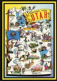 Greetings From Utah Pictorial Map Postcard Illustrated With Scenic Highlights And State Symbols C 1960s 1970s Utah Map Pictorial Maps Vintage Postcards