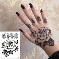 Discover (and save!) your own pins on pinterest Hand Tattoo Rose Knife Mens Fake Tattoo Black Henna Stickers For Hand Rose Tattoo Indian Halloween Waterproof Tatoo Finger Decal Temporary Tattoos Aliexpress