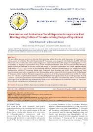 Pdf Formulation And Evaluation Of Solid Dispersion Incorporated Fast Disintegrating Tablets Of Tenoxicam Using Design Of Experiment