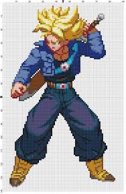 It really makes me sad when people say that krillin is too ugly for android 18 because yeah she's beautiful, but i'm a bisexual guy and i would marry krillin too js 8 Bit Cross Stitch Super Saiyan Future Trunks From Dragon Ball Z