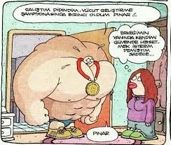 Calistim Didindim Vucut Gelistirme Sampiyonasinda Birinci Oldum Pinar Erkegimin Yaninda Kendimi Guvende Hisset Komik Seyler Karikatur Karikatur Kitabi