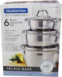 The heat distribution of these pots and pans cooks food evenly and includes ergonomic handles for safe handling. Amazon Com Tramontina 18 10 Stainless Steel 6 Piece Stackable Cookware Set Kitchen Dining