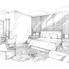 Pen Ink Rendering Of Luxury Hotel Guest Room Www Michaelflynnstudios Com Design Credit Hba Interior Design Sketches Interior Design Videos Drawing Interior