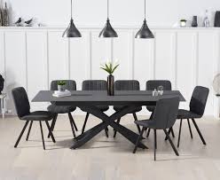 Select from round, oval, rectangular, and extension dining tables; Boston 180cm Grey Stone Extending Dining Table With Dexter Faux Leather Chairs