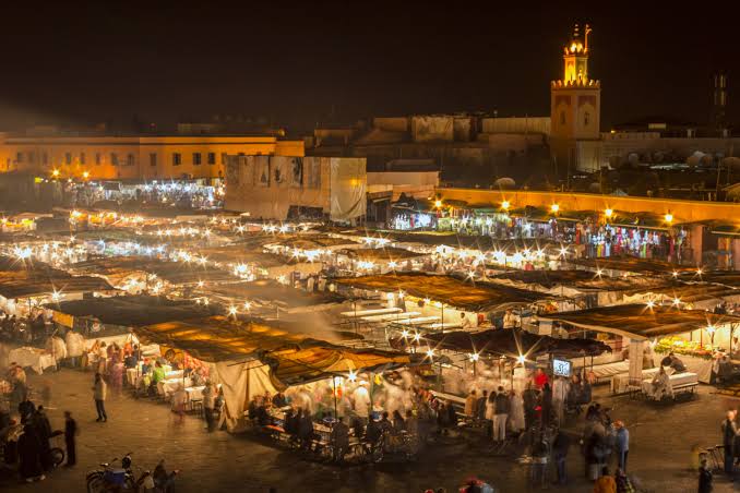 Mga resulta ng larawan para sa Jemaa el-Fnaa Marrakech Night Market, Morocco"