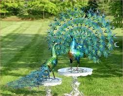 Large Peacock Statues Set Of 2 Outdoor Garden Decor Whimsical Garden