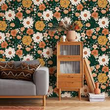 Floral Wallpaper Peel and Stick Boho Green Petal Pattern Removable Contact Paper