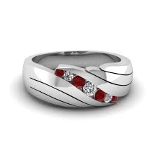 Classic Channel Set Diamond Mens Wedding Band With Ruby In 14k White Gold In 2021 Ruby Wedding Rings Blue Sapphire Wedding Ring Mens Diamond Wedding Bands