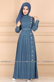 Modaselvim Ferace Puantiyeli Elbise Ferace 9499w153 Mavi Harika Model Model Pakaian Model Pakaian Hijab Model Pakaian Muslim