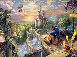 Thomas kinkade captured the timeless magic of classic disney stories and their captivating characters through the style of narrative panoramas. Thomas Kinkade The Disney Dreams Collection Beauty And The Beast Falling In Love Puzzle 750 Pieces 24 X 18 Toys Games Amazon Com