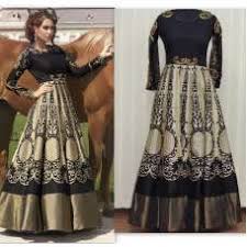 Apart from floral prints, kalamkari work is a popular choice in kurti patterns currently. Black Floral Party Wear Designer Indo Western Style Anarkali Gown