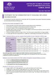 Atagi Advice On Seasonal Influenza Vaccines In 2020 Australian Government Department Of Health