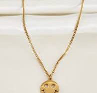 Pvd Plated Smiley Face Necklace Gold WaterProof-18K Gold Smiley Face  Necklace, PVD Plated Stainless
