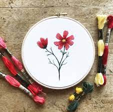 Pink Cosmos Flower Embroidery Kit Flowers Embroidery Kit Etsy Embroidery Kits Embroidery Kit Etsy Paisley Embroidery