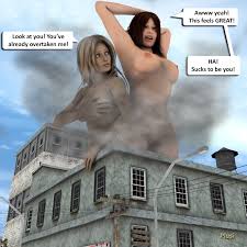 168328 – blonde breasts brunette building_destruction city giantess growth  low_angle nude plusi poser sky story | Giantess Gallery
