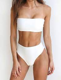 White Casual Strapless Bikini Swimwear Swimsuits Outfits High Waisted Bikini