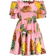 Pineapple Print Off The Shoulder Dress 17 Liked On Polyvore Featuring Dresses Pineapple Dres Pineapple Print Dress Red Off Shoulder Dress Pineapple Dress