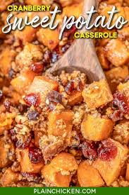 Any potato hash recipe is made better with sweet potatoes, and from there, you can add anything you want. Cranberry Pecan Sweet Potato Casserole Plain Chicken