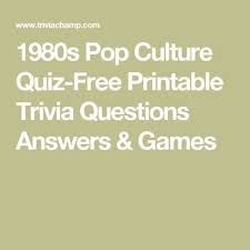 Sep 28, 2021 · free 80s trivia quiz questions with answers. 1980s Pop Culture Quiz Free Printable Trivia Questions Answers Games Pop Culture Quiz Trivia Questions And Answers Movie Trivia Questions