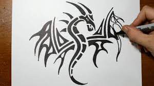 How To Draw A Tribal Dragon Tattoo Design - Sketch 3 - Youtube