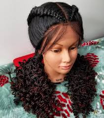 Two Braids Feed In Cornrows Lace Wig With Curly Ends Two Braid Hairstyles Two Braids Braided Hairstyles
