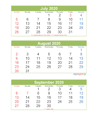 3 Month Calendar 2020 Printable July August September Printable Free Printable 2020 Calendar Templates Calendar Template 2020 Calendar Template Calendar 2020