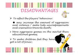 Violent video games are known to have both negative and positive effects on individuals. Video Games Advantages Disadvantages English Esl Powerpoints For Distance Learning And Physical Classrooms