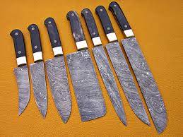 This steel has a high resistance to wear and corrosion. 7 Pieces Custom Made Hand Forged Damascus Steel Full Tang Blade Kitchen Knife Set Over 75 Inches Length Of Damascus Sharp Knives 15 14 13 5 12 11 10 9 Inches Cow Hide Leather Sheath Damacus Depot Inc