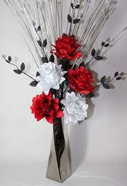 Wooden s letter decorated with silk flowers t description: Artificial Silk Flower Arrangement Red Black White Flowers In Silver Vase Ebay Red Flower Arrangements Fake Flower Arrangements Artificial Silk Flower Arrangements