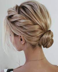 Cute Twist Bun Is A Little Small Short Hair Up Prom Hairstyles For Short Hair Short Hair Updo