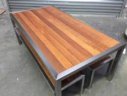 Stainless Steel Outdoor Table With Bench Seats Dining Tables Gumtree Australia Nillumbik A In 2021 Outdoor Tables And Chairs Table With Bench Seat Welded Furniture
