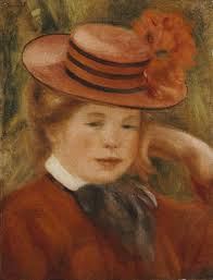 Une jeune fille avec un chapeau rouge de Auguste Renoir