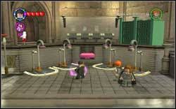 He is in a secret area off of the potions area, taken from this guide: Lego Harry Potter Years 1 4 Hogwarts Bonuses Walkthrough Lego Harry Potter Years 1 4 Guide Walkthrough Gamepressure Com