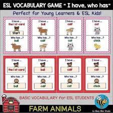 Esl Game Farm Animals I Have Who Has Learning To Write Esl Vocabulary Games Phonics Printables