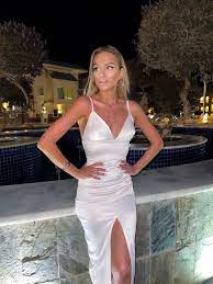 White Satin Midi Dress With V-neck and Side Slit Sexy Satin - Etsy