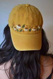 Mustard Yellow Floral Embroidered Adjustable Hat Hat Embroidery Embroidered Clothes Embroidered Hats