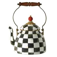 Black And White Checkered Tea Kettle Courtly Check Tea Kettle By Macklenzie Childs Available In 2 And 3qt Size Tea Kettle Mackenzie Childs Courtly Check T Mackenzie Childs Tea Pots Tea Kettle
