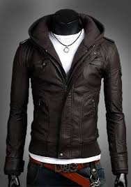 Slim Fit Hooded Jacket Brown Faux Leather Jacket With Hoodie Black Leather Jacket Men Leather Jacket With Hood Leather Jacket Men