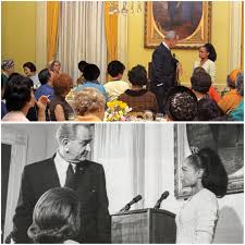 January 18th 1968. Eartha Kitt confronts President Lyndon B. Johnson and  Lady Bird Johnson about the Vietnam War at a White House luncheon. Kitts  defence of Americas young soldiers elicits tears from