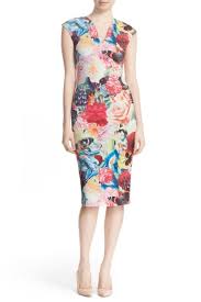 Pit to pit 18 length 39 in. Ted Baker Fuchsia Odeela Floral Print Body Con Mid Length Cocktail Dress Size 8 M In 2021 Bodycon Dress Dresses Clothes For Women