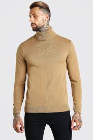 Timeless styles updated in merino, cashmere and cotton. Regular Fit Roll Neck Jumper Boohooman