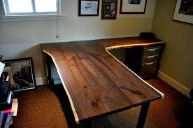L Shaped Walnut Slab Desk Slab Desk Walnut Slab Desk Unique Wood Furniture