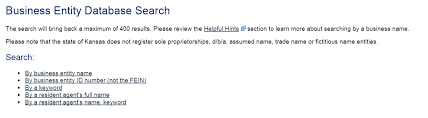 Kansas Business Entity And Corporation Search Ks Secretary Of State Sos